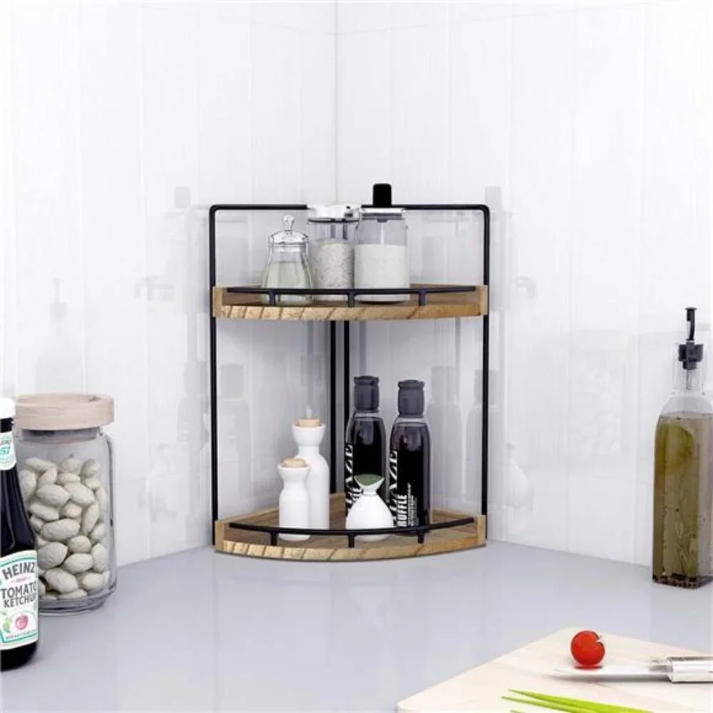 2-Tier Bathroom Counter Organizer,Vanity Counter Corner Shelf, Skincare, Wood